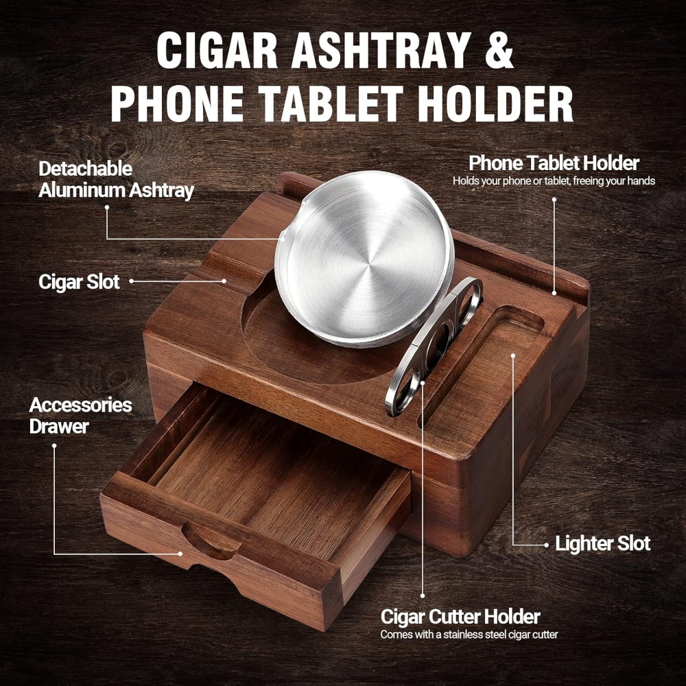 Wooden Cigar Ashtray with Cutt - Tablet Accessories Gifts 评论和价格